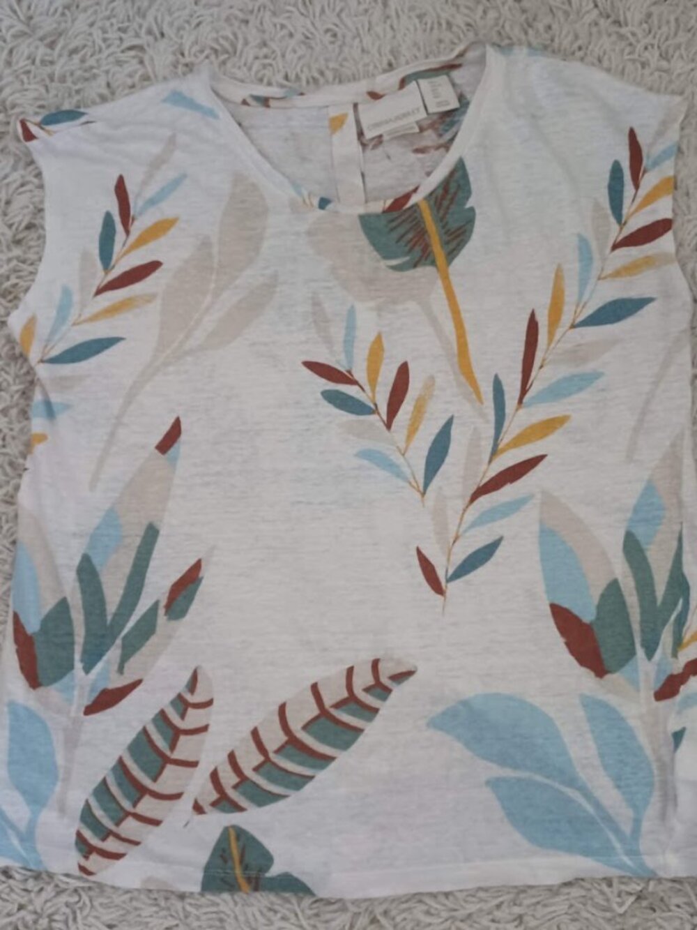 Cynthia Rowley 100% Linen Tropical Leaf Print Sleeveless Blouse Top Large L